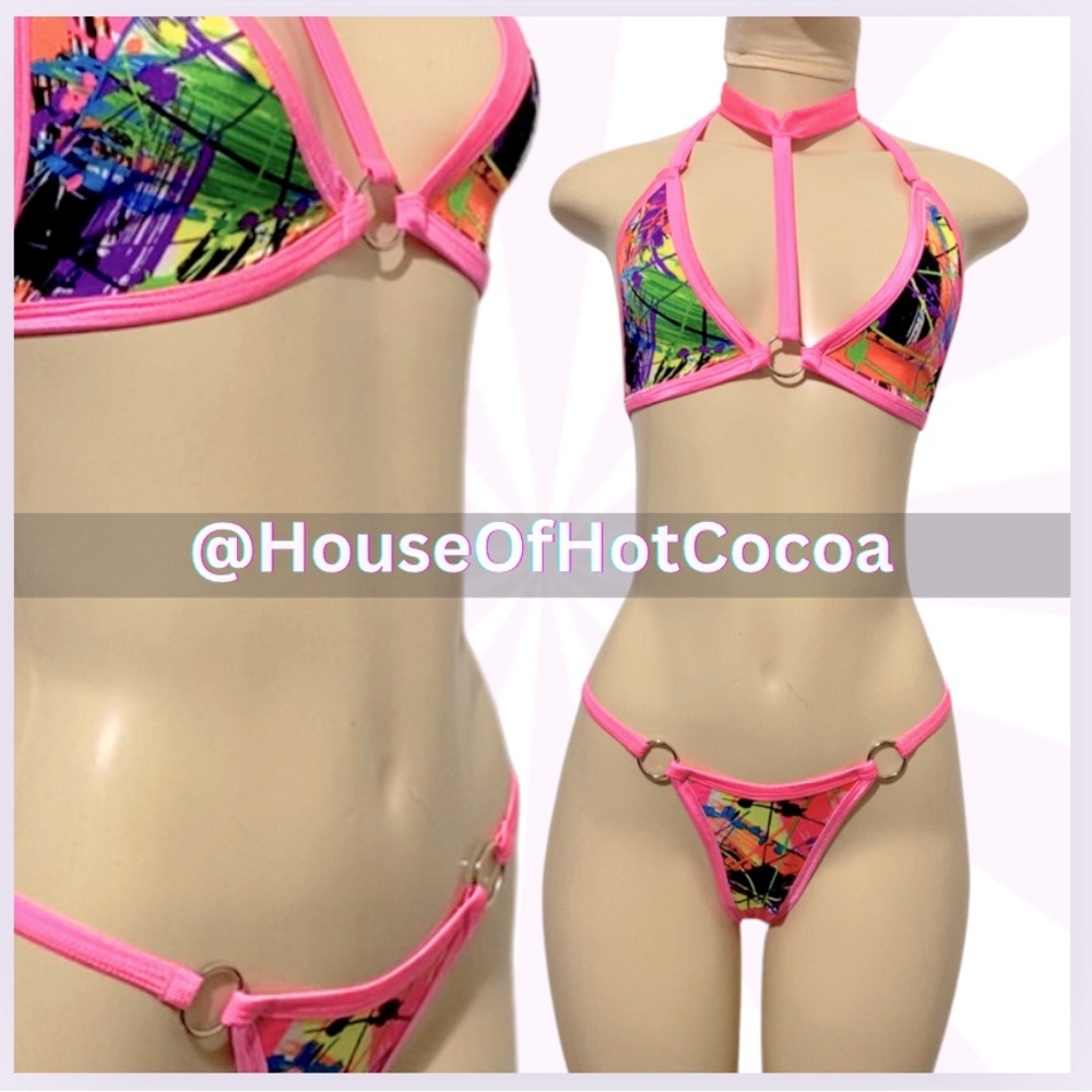 2 Piece Thong Set 🔥DM CUP SIZE🔥 Metal Ring Accent /HANDMADE @HouseOfHotCocoa